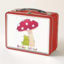 雨の中でカエルとキノコを座らせたかわいい漫画