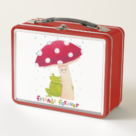 雨の中でカエルとキノコを座らせたかわいい漫画 メタルランチボックス