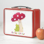雨の中でカエルとキノコを座らせたかわいい漫画 メタルランチボックス (インサイチュ)
