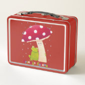 雨の中でカエルとキノコを座らせたかわいい漫画 メタルランチボックス (裏面)