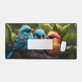 雨の中で愛カラフルらしい羽ばたき鳥 デスクマット (キーボード&マウス)