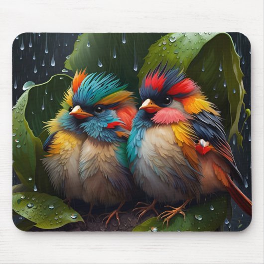 雨の中で愛カラフルらしい羽ばたき鳥 マウスパッド (正面)