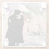 雨の中で愛キスをするするカップル抽象芸術アート ガラスコースター (裏面)