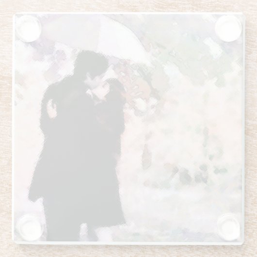 雨の中で愛キスをするするカップル抽象芸術アート ガラスコースター (裏面)