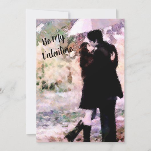 雨の中で愛キスをするするカップル抽象芸術アート サンキューカード (正面)