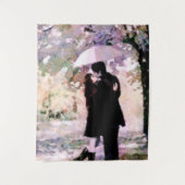 雨の中で愛キスをするするカップル抽象芸術アート タペストリー (正面)