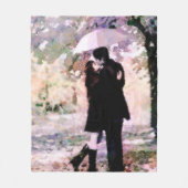 雨の中で愛キスをするするカップル抽象芸術アート フリースブランケット (正面)