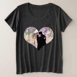 雨の中で愛キスをするするカップル抽象芸術アート プラスサイズTシャツ