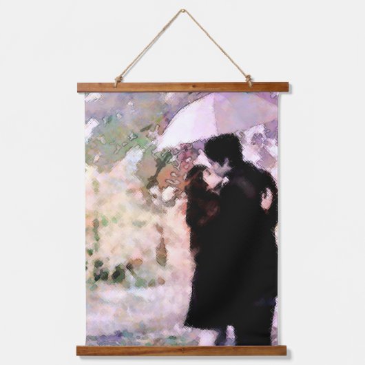 雨の中で愛キスをするするカップル抽象芸術アート 吊り下げ型タペストリー (正面)