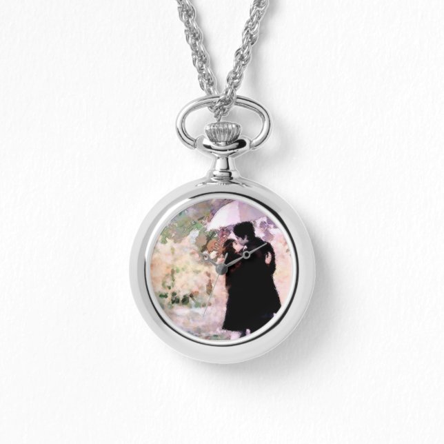 雨の中で愛キスをするするカップル抽象芸術アート 腕時計 (正面)