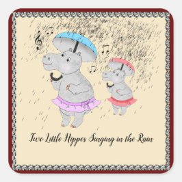 雨の中で歌う2つの小さなカバのステッカー スクエアシール