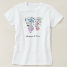 雨の中で歌っている小さなカバTシャツ2匹 Tシャツ