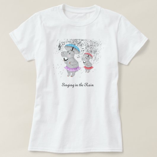 雨の中で歌っている小さなカバTシャツ2匹 Tシャツ (デザイン正面)