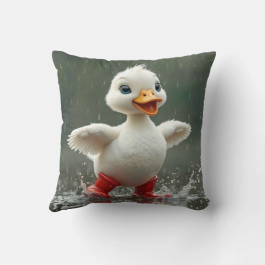 雨の中で白いアヒルが飛び散る クッション (裏面)
