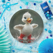 雨の中で白いアヒルが飛び散る ペーパープレート (パーティー)