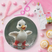 雨の中で白いアヒルが飛び散る ペーパープレート (パーティー)