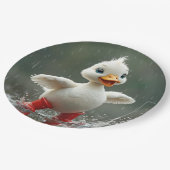 雨の中で白いアヒルが飛び散る ペーパープレート (アングル)