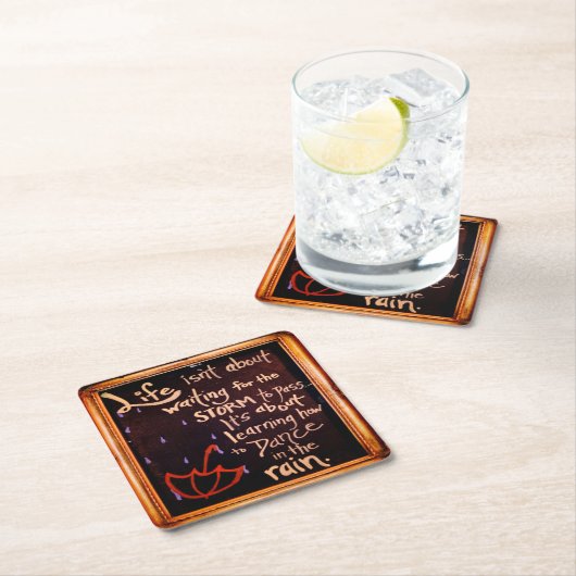 雨の中で踊る、人生の引用文表現 スクエアペーパーコースター (インサイチュ)