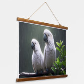 雨の中に止まった白いオウム 吊り下げ型タペストリー (傾斜あり)