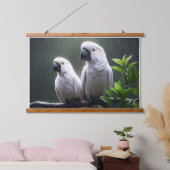 雨の中に止まった白いオウム 吊り下げ型タペストリー (寝室)