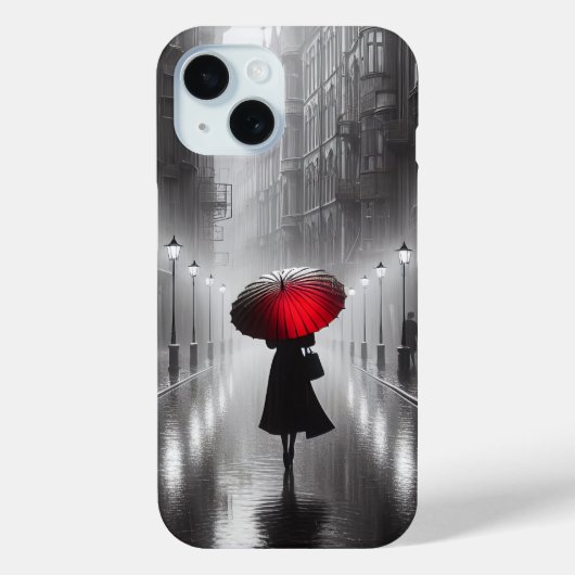 雨の中に赤い傘を持っている人 Case-Mate iPhoneケース (裏面)