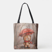雨の中のかわいいテディベア トートバッグ (裏面)