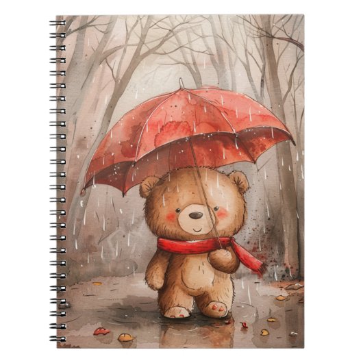 雨の中のかわいいテディベア ノートブック (正面)