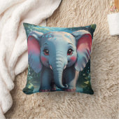 雨の中のかわいい象 クッション (ブランケット)