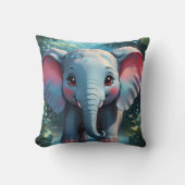雨の中のかわいい象 クッション (正面)