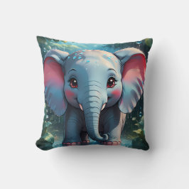 雨の中のかわいい象 クッション