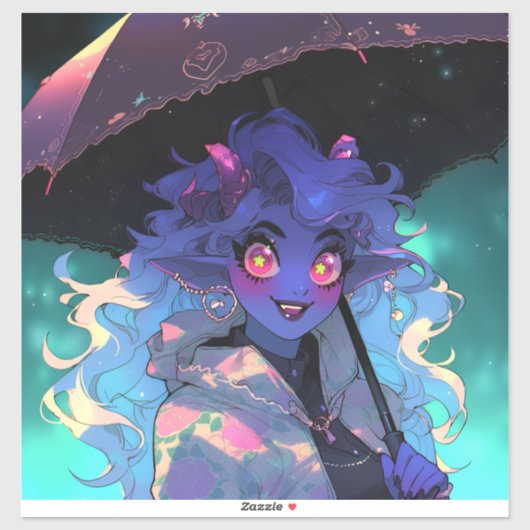 雨の中のかわいい鬼の女の子 シール (シート)