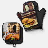 雨の中のインドの玄関口でヴァダ・パブ・ブリス 鍋つかみ&鍋敷きセット (正面/裏面)