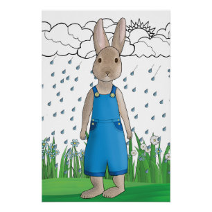 雨の中のウサギ ポスター