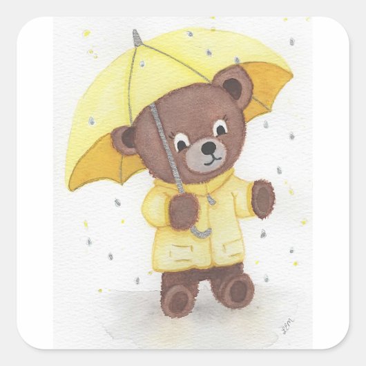 雨の中のクマ足 スクエアシール (正面)