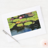 雨の中のピンクの蓮 長方形シール (封筒)