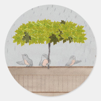 雨の中の三羽の鳥 ラウンドシール