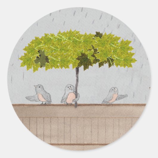 雨の中の三羽の鳥 ラウンドシール (正面)