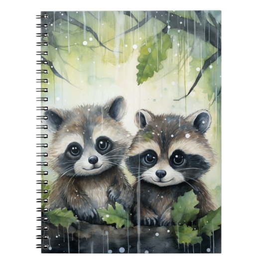 雨の中の二匹のアライグマの赤ちゃん ノートブック (正面)