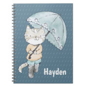 雨の中の傘を差したかわいい子パーソナライズされた猫 ノートブック (正面)