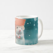 雨の中の傘を持つマウス:かわいい雨の日のシーン コーヒーマグカップ (正面右)