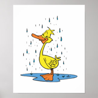 雨の中の可愛いパドルダック ポスター