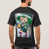 雨の中の基本的魅力的な暗いTシャツ猫 Tシャツ (裏面)