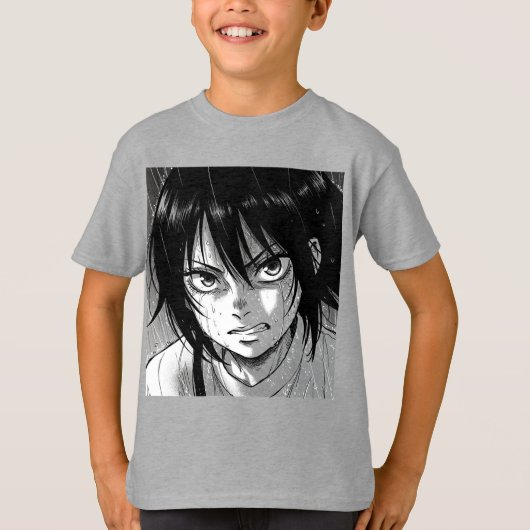 雨の中の女の子,マンガbyナターシャ米国 tシャツ (正面)