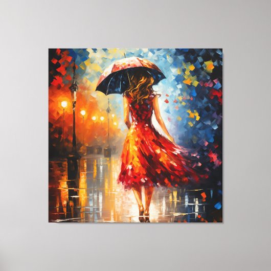 雨の中の女性 キャンバスプリント (正面)