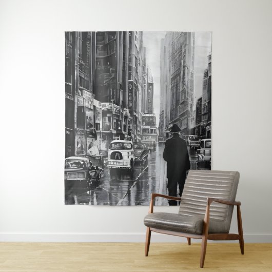 雨の中の姿黒と白 – アート タペストリー (インサイチュ)