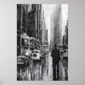 雨の中の姿黒と白 – アート ポスター (正面)