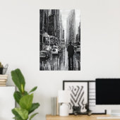 雨の中の姿黒と白 – アート ポスター (ホームオフィス)