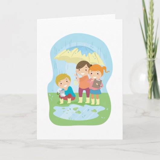 雨の中の子供たちの科学自然学習 カード (正面)