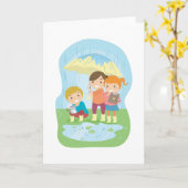 雨の中の子供たちの科学自然学習 カード (黄色い花)