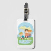 雨の中の子供たちの科学自然学習 ラゲッジタグ (正面縦)